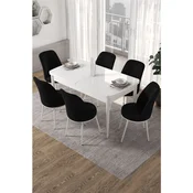 Hanah Home trpezarijski set Via, sto na razvlacenje i 6 stolica, bela ploca, crna tkanina Jerry