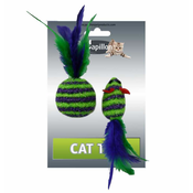 Miška in žoga s perjem zeleno-vijolične črte z bleščicami