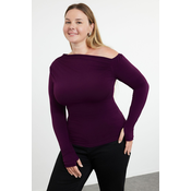 Trendyol Curve Plum Gathered One Shoulder Knitted Plus Size Blouse