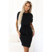 240-8 ROXI dress with asymmetrical skirt and belt - BLACK