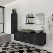 VIDAXL 9-delni komplet kopalniškega pohištva z umivalnikom, črn
