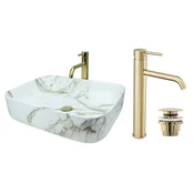 shumee GTM Design Aufsatzwaschbecken 51 cm Glanz Set mit Waschtischbatterie und Stopfen - Aufsatzwaschbecken Oval für Badezimmer - Modern Waschbecken ohne Hahnloch - Waschbecken mit Armature
