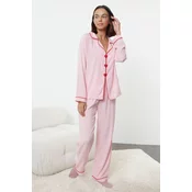 Trendyol Pink Heart-shaped Viscose Woven Pajama Set