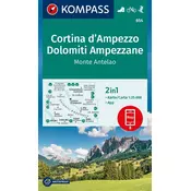 shumee Cortina d'Ampezzo. Dolomiti Ampezzane. Vodoodporni turistični zemljevid 654. Izdaja 2024. Kompass