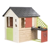 Kućica s kuhinjom i 17 dodataka Nature Playhouse&Kitchen Life Smoby 3 prozora s 2 rolete i kliznim shutterima s UV filtrom od 24 mj - model 2025