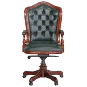 Casa Padrino Luxury baroque Chesterfield genuine leather desk chair dark green/brown H. 123 cm - Baroque office furniture
