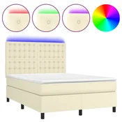 Vidaxl Box spring postelja z vzmetnico LED krem 140x200cm umetno usnje