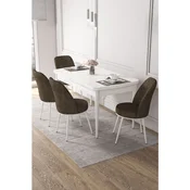 Hanah Home trpezarijski set Via, sto na razvlacenje i 4 stolice, bela ploca, braon tkanina Jerry