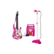 slomart LEAN TOYS Růžová otroška kitara z mikrofonom in ojačevalcem