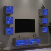 Greatstore Komplet TV omaric LED 8-delni betonsko siv inženirski les