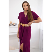 Kesi Włoski Long dress with a decorative belt plum