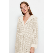 Trendyol Ecru Belted Heart Patterned Fleece Knitted Dressing Gown
