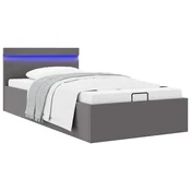 Hidraulicni okvir za krevet od umjetne kože LED sivi 100x200 cm