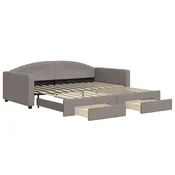 Vidaxl Izvlečna dnevna postelja s predali taupe 100x200 cm blago
