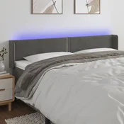 Vidaxl vidaXL Vzglavje z LED svetlobo temno sivo 163x16x78/88 cm žametno