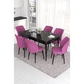 Hanah Home Set Trpezarijski sto i 6 stolica Eva, Ljubicasto-crni
