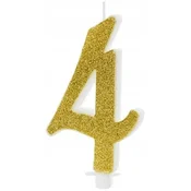 Rojstnodnevna sveča številka 4, zlata, 10 cm, 1 kos.