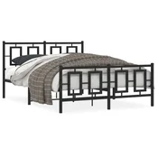 Vidaxl Kovinski posteljni okvir z vzglavjem in vznožjem črn 135x190 cm