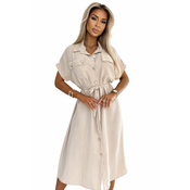 Womens midi shirt dress with gold buttons, ties and short sleeves Numoco
