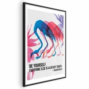 shumee Plakat - Barvita ponovitev - tri silhuete flamingov in navdihujoč citat
