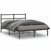Greatstore Kovinski posteljni okvir z vzglavjem črn 135x190 cm