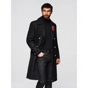 Ombre Mens double-breasted wool coat with decorative appliqués - black