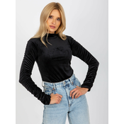 Black velour blouse RUE PARIS one size with ruffles on the sleeves