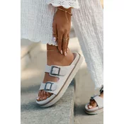 Ladies Suede Slippers With Buckles Beige D.Franklin