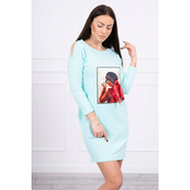 Dress with graphics and bow in polka dot 3D mint