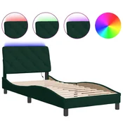 Vidaxl Posteljni okvir z LED brez vzmetnice temno zelen 80x200 cm žamet