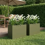 vidaXL Vrtni lonček 2 kos Olivno zelena 60 x 30 x 40 cm Mlinjeni jeklo