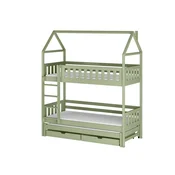 Drveni dječji krevet na kat Iga s tri kreveta i ladicom - olive - 160x80 cm - Madrac PE pjena 8 cm-spužvasti madrac