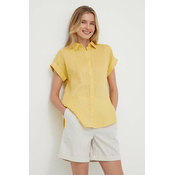 Lanena košulja Lauren Ralph Lauren boja: žuta, relaxed, s klasicnim ovratnikom