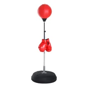 HOMCOM Talni boksarski balon z nastavljivo višino z boksarskimi rokavicami in polnilno bazo, talna boksarska vreča iz umetnega usnja, plastike in jekla, 43x43x126-144 cm, rdeča