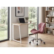 Set za pisarno ZARIMO miza 80x40 cm, bela/dub sonoma + stol AVOLA VELVET, temno roza