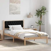 Krevetna konstrukcija Crna 100 x 200 cm Čvrsto borovo drvo Smeđa