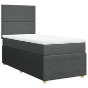 Vidaxl Box spring postelja z vzmetnico temno siva 90x200 cm blago