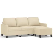 Vidaxl Kavč trosed s stolčkom za noge krem 180 cm blago