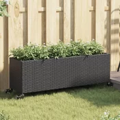Vrtna sadilica s kotacima 3 posude crna 107x32x38 cm poliratan