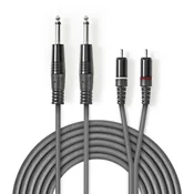 Nedis Stereoljudkabel | 2x 6,35 mm Hane | 2x RCA Hane | ponikljana | 5,00 m | Okrogla | Mörkgra | Kartonski tulec