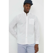 Lanena košulja Barbour boja: bijela, slim, s button-down ovratnikom