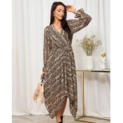 Resti Royalfasion Dark brown womens long dress with fashionable print