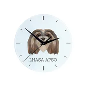 Lhasa Apso - geometrijska stenska ura s fotografijo in napisom