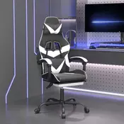 Vidaxl vidaXL Vrtljiv igralni stol z naslonom za noge, črno-bel