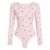 cfab Oblikovanje postave Longsleeve Bodysuit Sculpting Shapewear with String pastelno roza/češnjevo rdeča