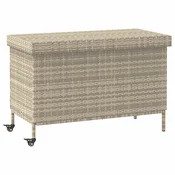 Vidaxl Vrtna shranjevalna škatla s kolesi svetlo siva 110x55x73 cm poli ratan