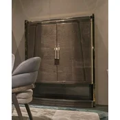 Casa Padrino luxury bar cabinet gray/gold 120 x 45.5 x H. 165.5 cm - Solid wood wine cabinet with 2 doors - Bar furniture - Hotel furniture - Luxury furniture