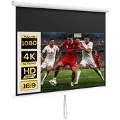 HOMCOM Projekcijsko platno 80 palcev 4K HD format 16:9, ročno nastavljiva višina, projekcijsko platno, 160-Stopinjski široki kot, videoprojekcijsko platno za dom, dom, kino, pisarno, zunanjost, bela