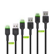 Green Cell Set 3x GC Ray USB-C Kabel 30cm. 120cm. 200cm with green LED backlight. fast charging UC. QC 3.0 (KABGCSET01)