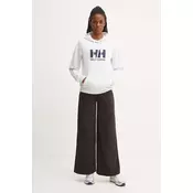Pamucna dukserica Helly Hansen za žene, boja: siva, s kapuljacom, s tiskom, 34460